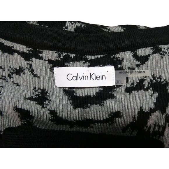 Calvin Klein Sz XL Black Gray Leopard Belted Sweater Dress Short‎ Sleeve - Picture 4 of 8